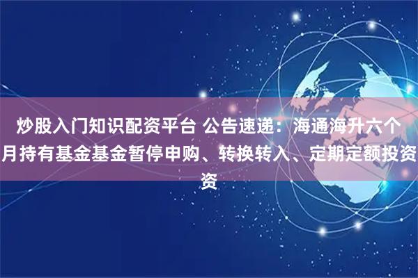炒股入门知识配资平台 公告速递：海通海升六个月持有基金基金暂停申购、转换转入、定期定额投资