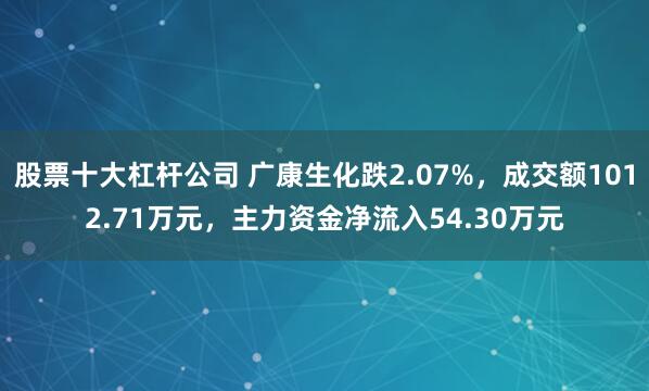 股票十大杠杆公司 广康生化跌2.07%，成交额1012.71万元，主力资金净流入54.30万元